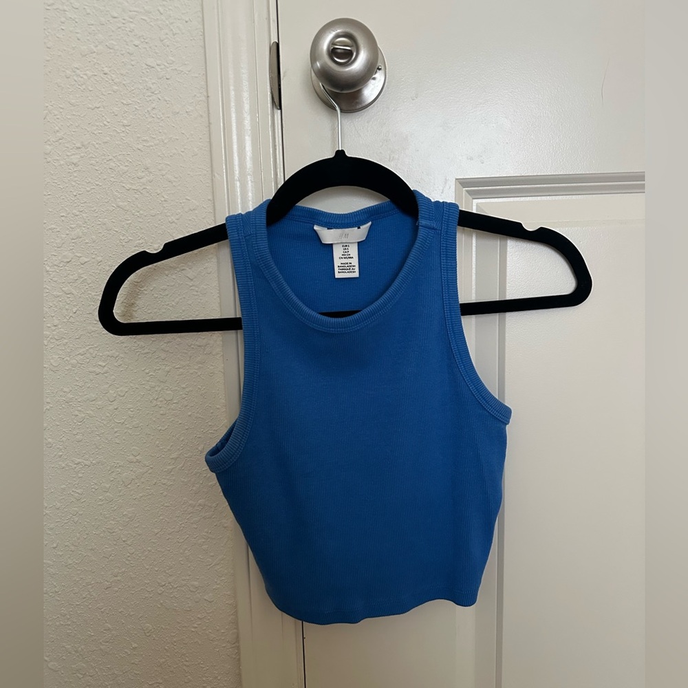 H&M Blue Fitted Crop Tank Top